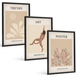 BILDER SET 3er Set - 40x60 cm Schwarzer Rahmen - Matisses abstrakte Formen