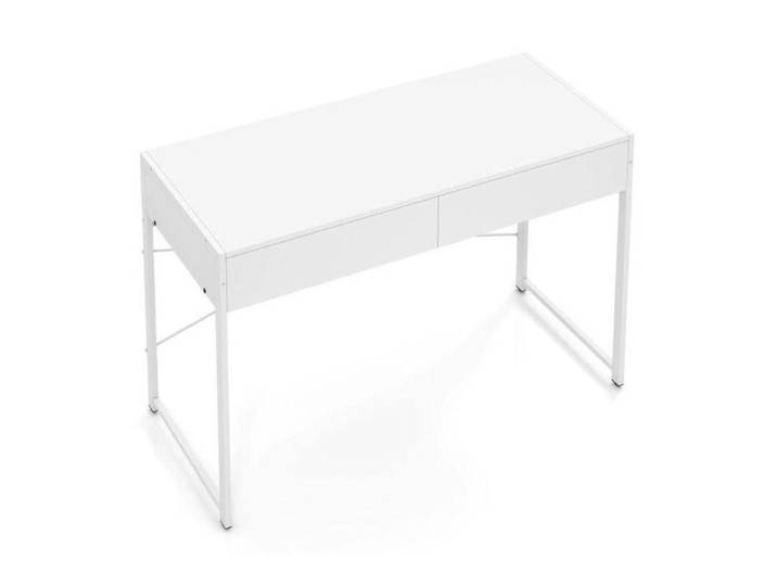 Bureau d'ordinateur blanc avec 2 tiroirs cadre métallique renforcé et fixation anti-basculement pour bureau chambre et studio