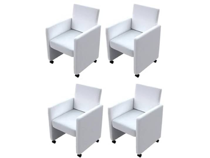LMTYOENFG Esszimmerstühle 4er Set Weiss Kunstleder Armlehnstuhl mit Rollen Ergonomische Küchensessel mit Rollen und Armlehnen für Esszimmer und Home Office, weich gepolstert mit Kunstlederbezug.