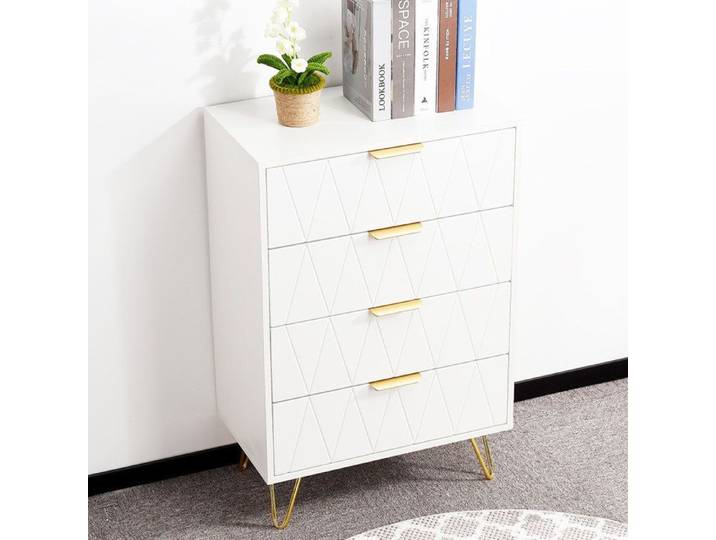 Commode de chambre - DANS LES NUAGES - 4 tiroirs - Métal géométrique - Blanc - 60x34x90 cm