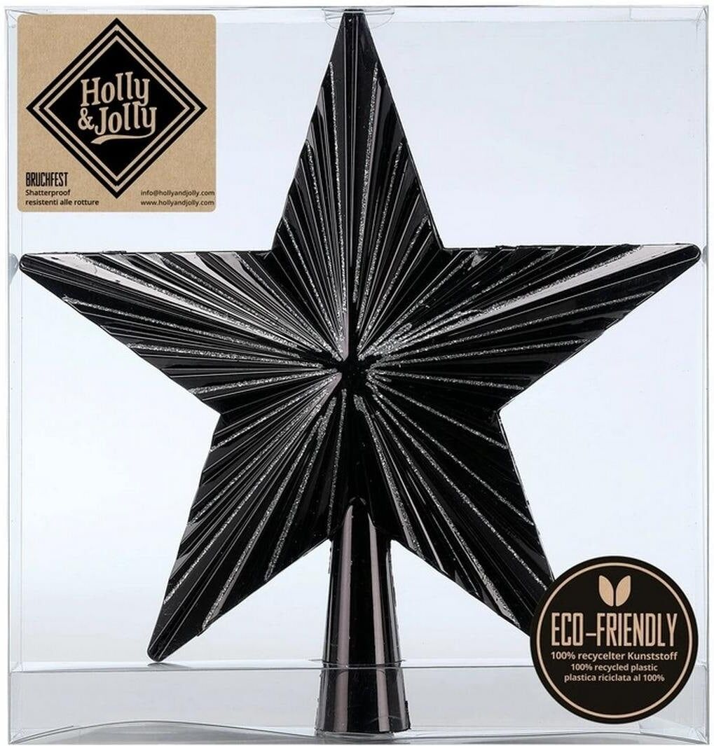 Christbaumschmuck "Holly & Jolly Baumspitze Shellac 20 cm", schwarz matt, H:20cm, Weihnachtsbaumschmuck, Christbaumschmuck schwarz matt Einheitsgröße