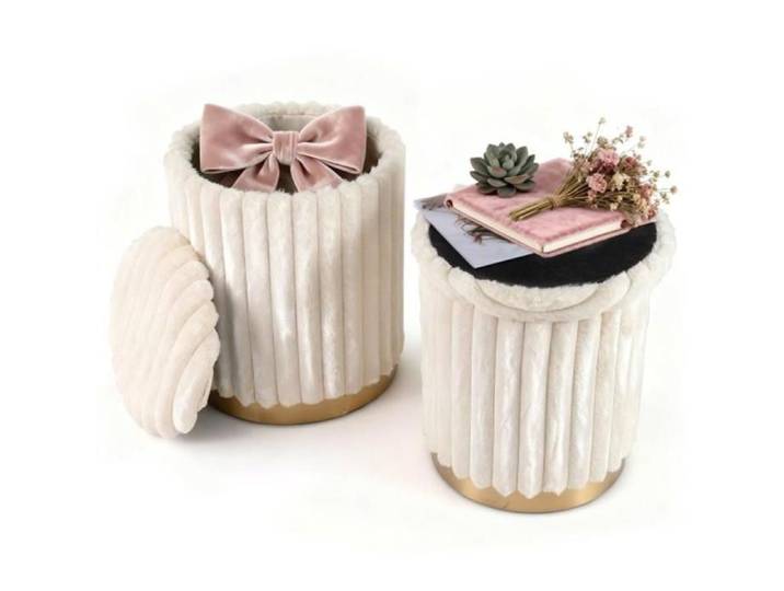 Sans montage lot de 2 poufs de rangement avec couvercles amovibles et design empilable beige