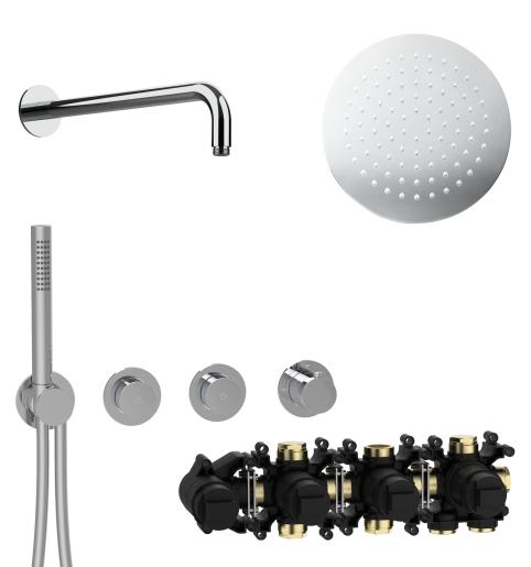 Herzbach MODUL7 PUSH-Thermostat-Set P-RB250 Wandarm Regenbrause Ø250mm Chrom