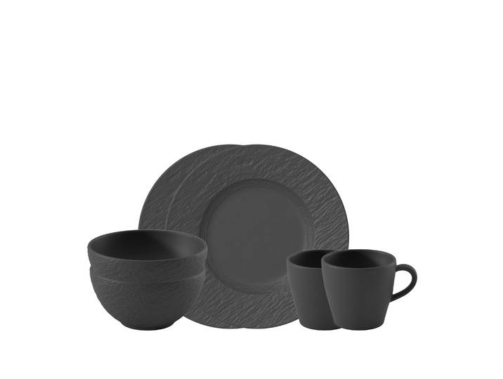 Frühstücks-Geschirrset VILLEROY & BOCH Manufacture Rock Fruehstuecksset , schwarz, 6, Porzellan, Geschirr-Sets, Frühstücks-Geschirrset, Premium Porzellan