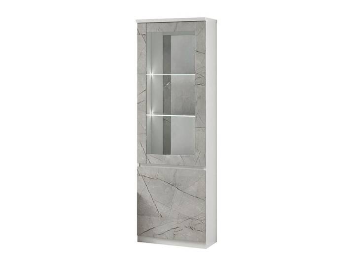DEYTON - Vitrine Gauche Laquée Blanc et Gris Marbré avec Leds