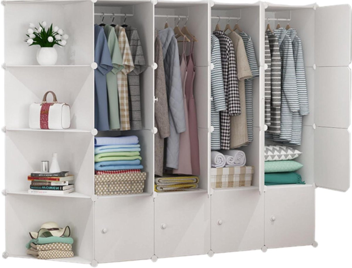 Modulaire Kledingkast Wit met Deurtjes voor Slaapkamer en Woonkamer B/D/H: 140 x 175 cm