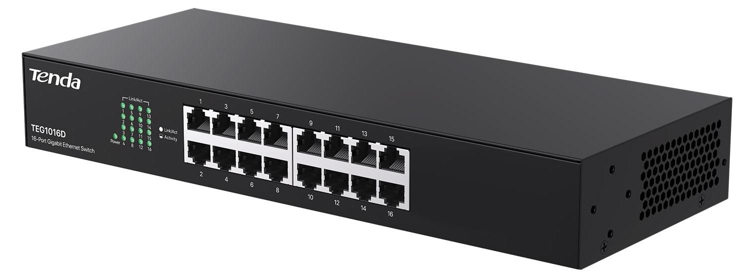 Tenda 16-poorts Gigabit Ethernet switch, onbeheerd, full-duplex