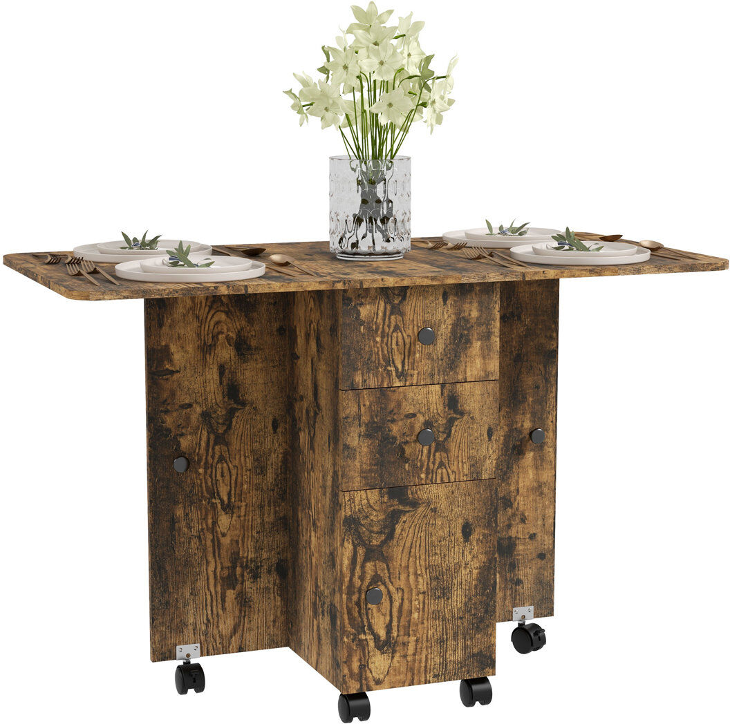 17 Stories Louima Folding Dining Table for 4-6 on Wheels Rustic Brown