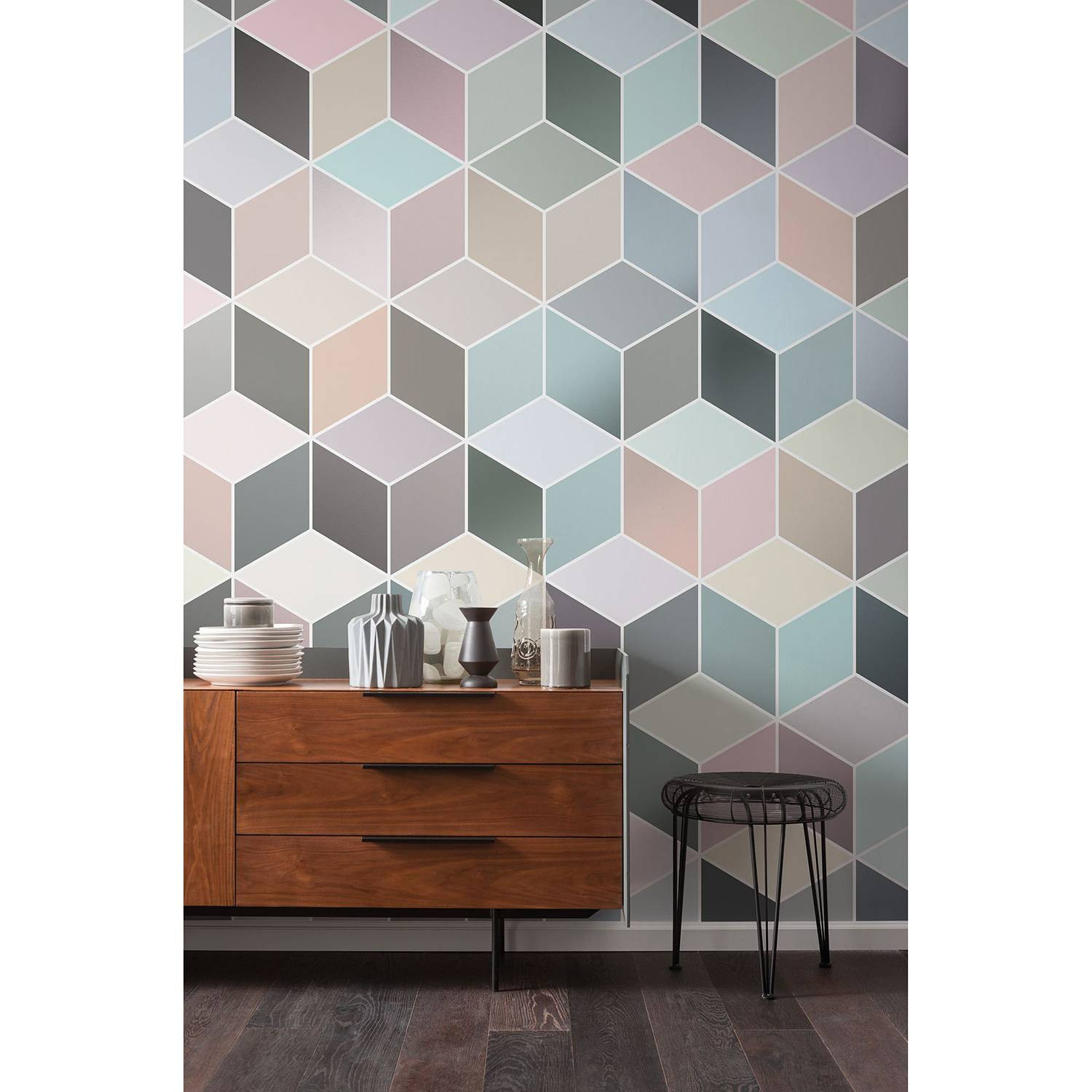 home24 Fotobehang Cubes Pastel Abstract Geometrisch Multicolour B: 200 cm, H: 250 cm