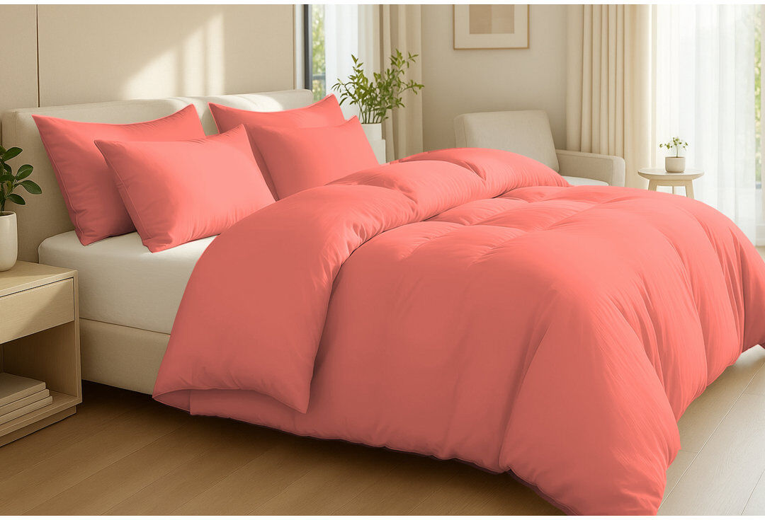 Pamposh Egyptian Cotton 400TC Extra Long Staple Bedding Set – Breathable & Hypoallergenic Duvet Cover Set with Zipper Closure & Corner Ties Pink Double Duvet Cover + 2 Standard Pillowcases
