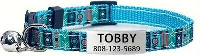 Uplift Essentials Personalized Bohemian Safety Collar With Custom ID Tag & Bell sky Blue