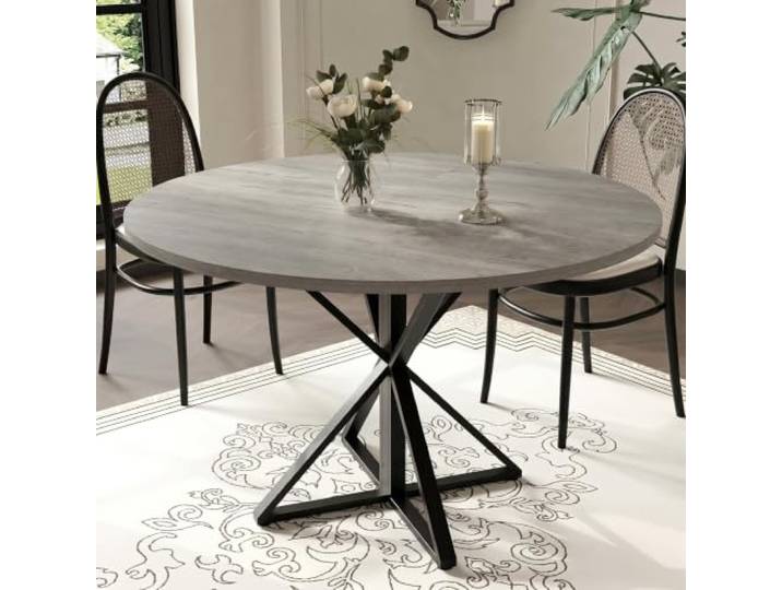 CherishCradle Runder Esstisch 120 cm Holz, Küchentisch 4-6 Personen Runder Esstisch Ø120 cm für 4-6 Personen, Metallgestell, 76 cm hoch, pflegeleichte Holzoptik, schnelle Montage.