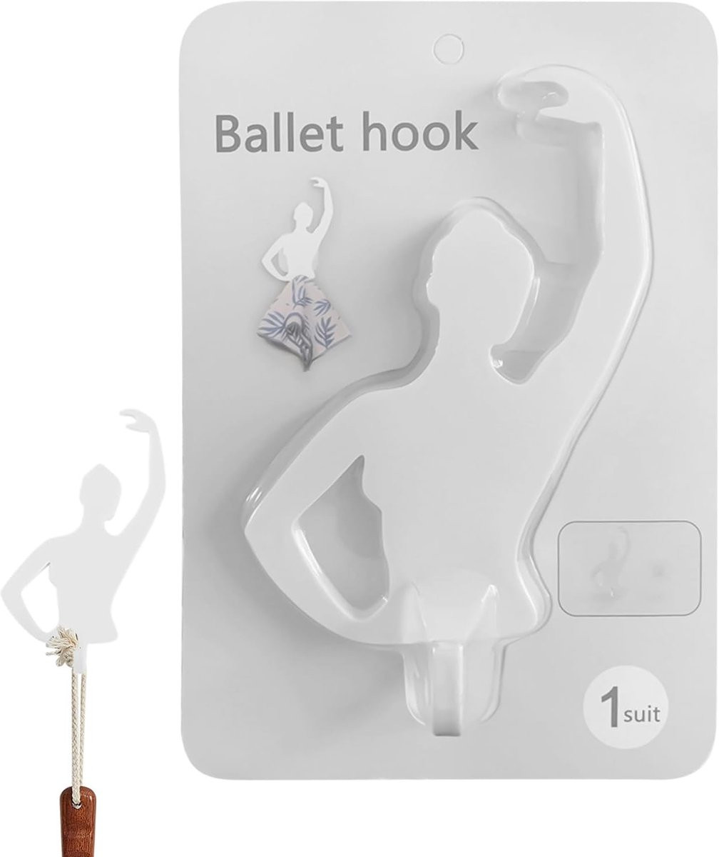 Decoratieve Wandhaakjes Ballet Dans Design - Wit - 20 x 12 x 2 cm