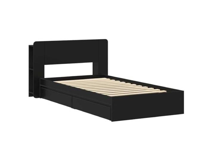 SKTQYQO Bettgestell mit Schublade, schwarz, 90 x 190 cm Technisches Holz, feste Latten, Kapazität 140 kg, integrierte Lagerung