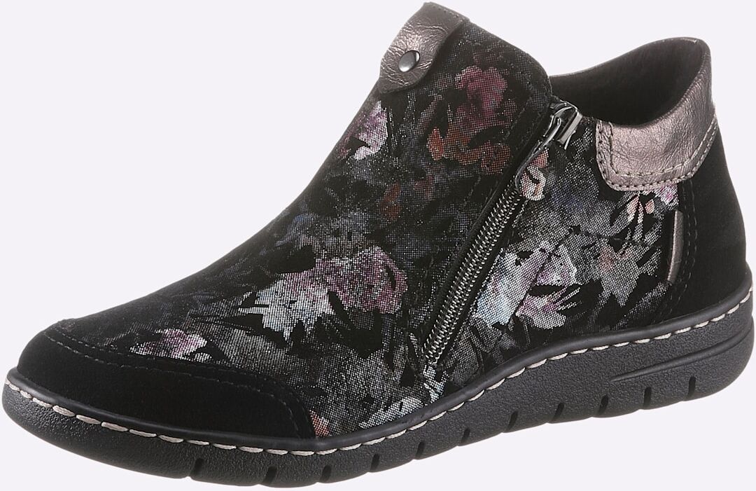 Stiefelette REFLEXAN, Damen, Gr. 39, schwarz (schwarz, geblümt), Leder, Schuhe Stiefelette schwarz, geblümt 39