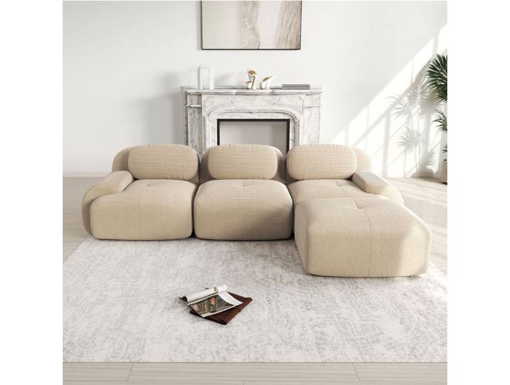 Canapé d angle modulaire - EVRYAE avec mousse 32D haute densité et sans montage structure antidérapante - Beige