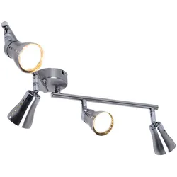 Deckenleuchte Strahler 4 flammig Deckenlampe silber Wohnraum Deckenleuchten, LED Spots beweglich Metall, 4x GU10 4x 3 Watt 4x 280 lm, LxBxH 62,5x8x16 cm