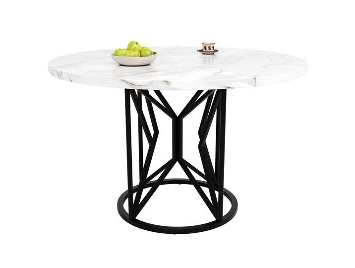 Redom Esstisch, MDF in Marmoroptik mit Metallgestell, 100/100/76 cm, Schwarz, 100x76x100 cm, Esszimmer, Esstische