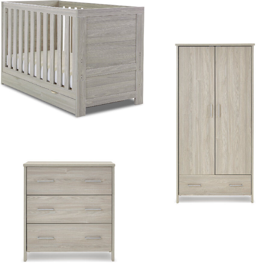 Obaby Nika Cot Bed 3 -Piece Nursery Furniture Set with Under Drawer Grey 70 x 140 cm