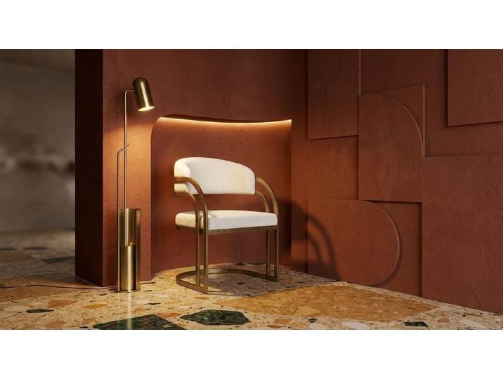 Xlmoebel Esszimmerstuhl Beiger Essstuhl mit modernen Goldakzenten für das Esszimmer, Made in Europa
