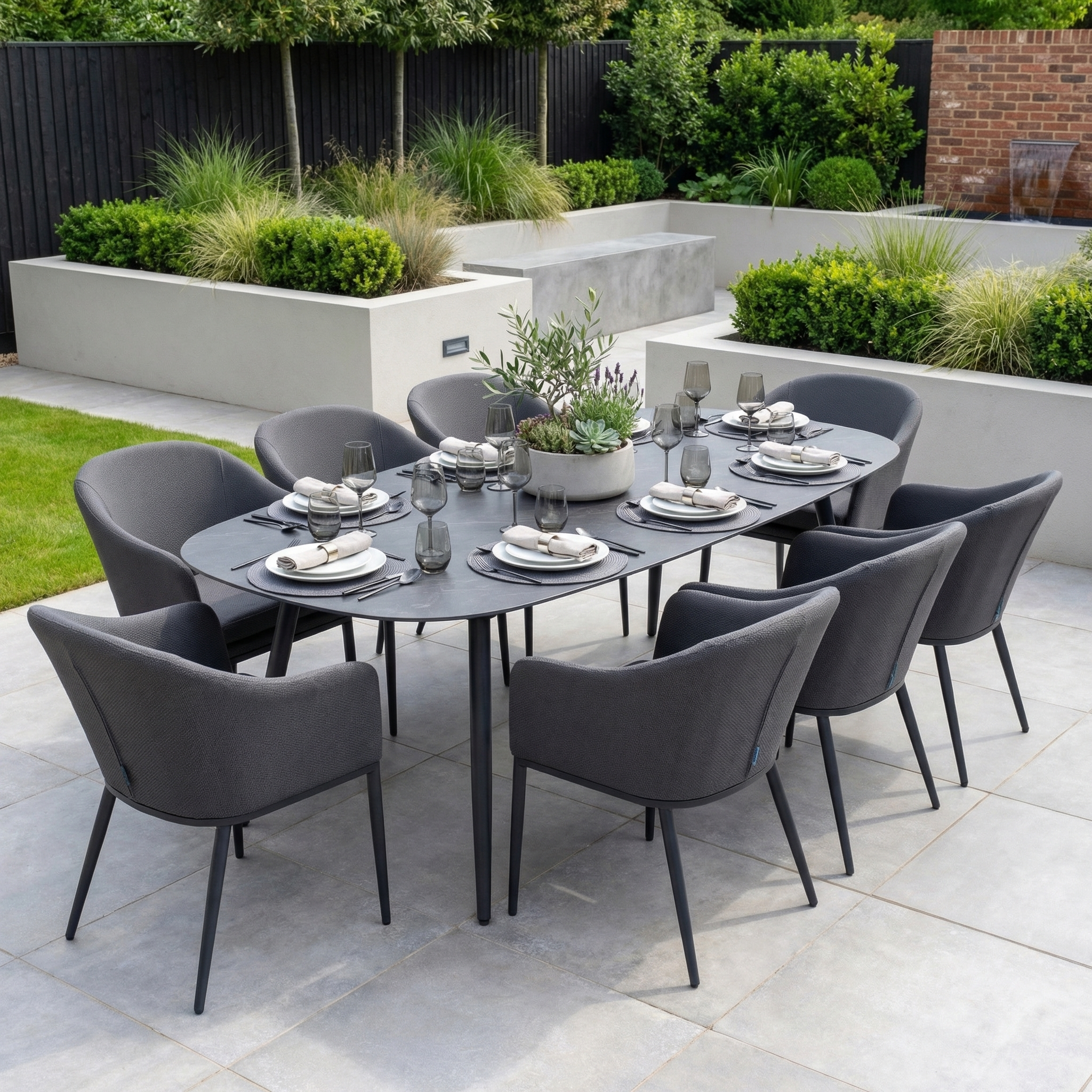 Harbour Lifestyle Luna 8 Seat Outdoor Fabric Oval Ceramic Dining Set in Grey