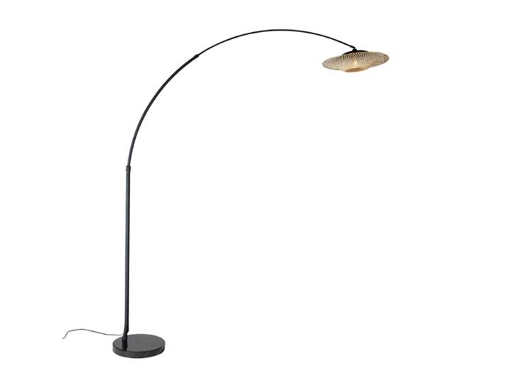 Lampadaire moderne en arc noir avec abat-jour oriental et bambou