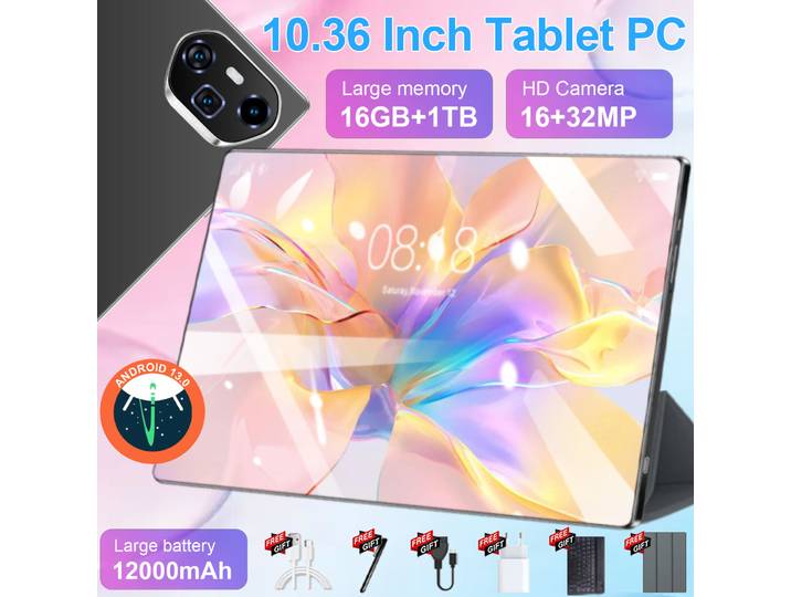 Tablette PC de marque avec fonction d'appel téléphonique, 12000 mAh, 10 cœurs, écran 10,36 pouces 4K HD, 16 Go, 1 To, Android 13.0, 5G, Wi-Fi, Bluetooth, WPS
