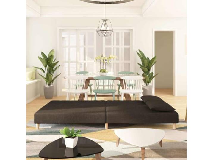 KTHLBRH Schlafsofa 2-Sitzer braun mit 2 Kissen Stoff 100 % Polyester, Struktur aus Holz, umwandelbar, 110 kg pro Sitzplatz