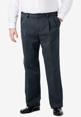 Men's Big & Tall Relaxed Fit Wrinkle-Free Expandable Waist Pleated Pants by KingSize in Carbon (Size 54 40)