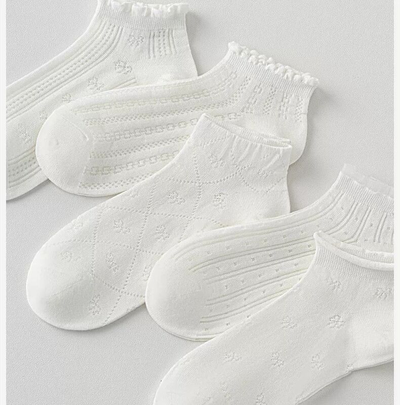 INF 5 Paar Damen Knöchelsocken mit Schleifendesign