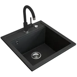 Bergström, Spülbecken, mit Armatur  mit Armatur , Schwarz, 49 x 50 cm mit Armatur Schwarz (50 cm, 50 cm)