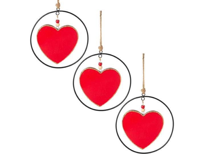 Dekohänger CREATIV DECO Weihnachtsdeko rot , rot, H:20cm T:1cm Ø:20cm, Holzwerkstoff, Dekohänger, Dekohänger, mit Metallring und Emaille-Lackierung
