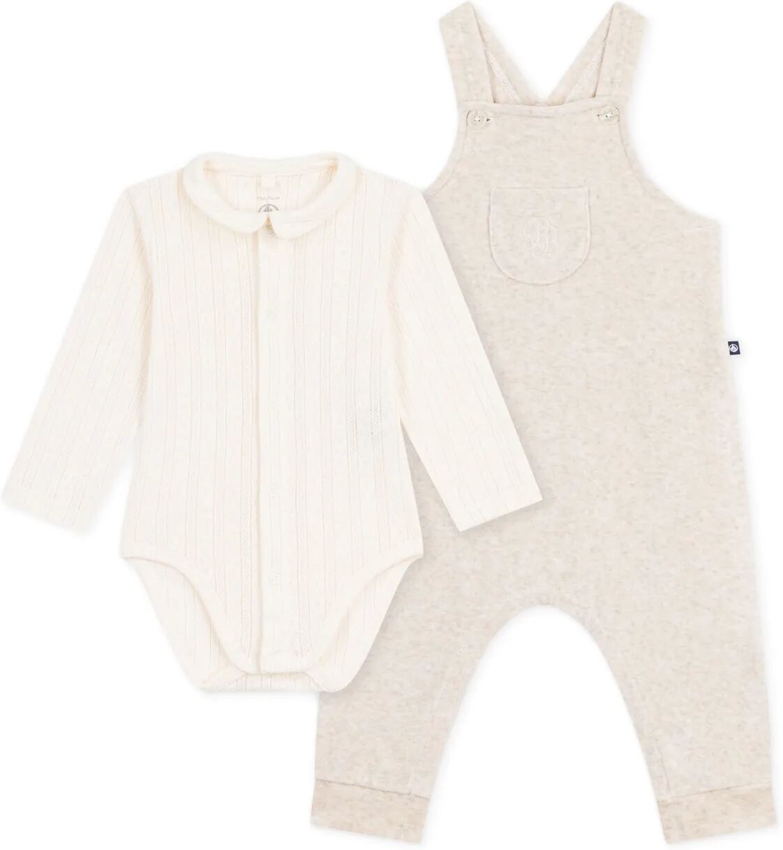 Petit Bateau Ensemble Body et Salopette Velours Coton Bio Beige 3 mois