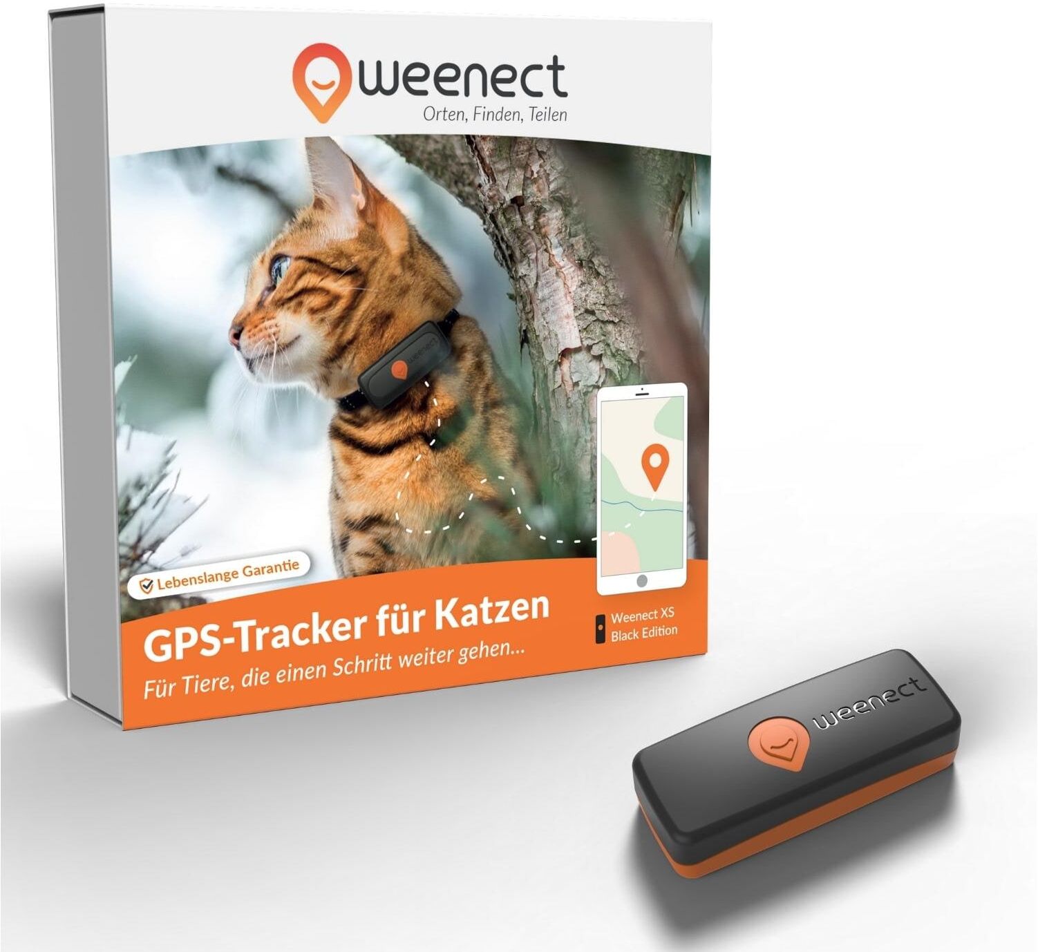 GPS-Tracker "Weenect XS für Katzen Schwarz", schwarz, B:6,05cm H:2,45cm T:1,5cm, GPS-Geräte, GPS-Tracker schwarz Einheitsgröße
