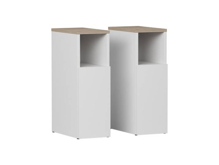 Vicco Nachttisch Enton Weiß/Sonoma 2er set, Weiß, Sonoma Eiche, Rechteckig, 20x59.5x35 cm, Schlafzimmer, Nachtkästchen