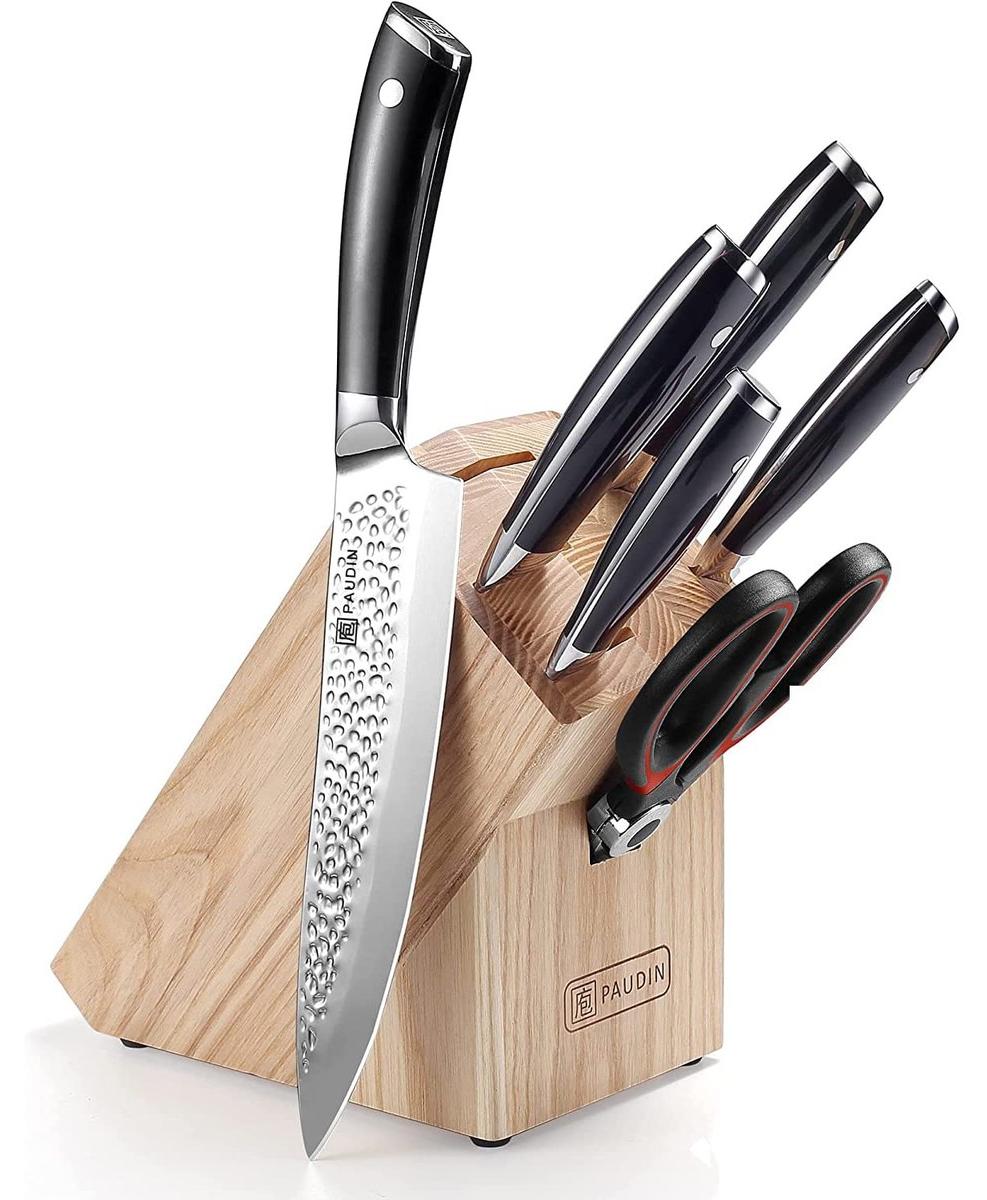 Messerset - 7-teilig - Edelstahl 5Cr15Mov - Messerschneider aus Holz - Rutschfester Griff aus ABS