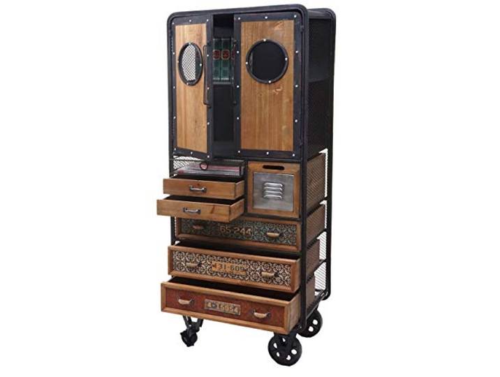 Mendler Apotheker-Schrank HWC-D78 146x60x35cm Tanne Vintage Kommode, Rollwagen, Metallregal, Holz, Shabby-Look