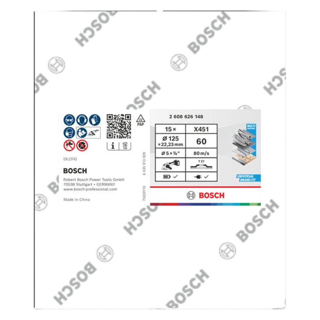 Bosch Professional Zubehör X451 Fächerschleifscheibe, 125 x 22,23 mm, K60, Z27, 15-tlg (60) (2608626180)