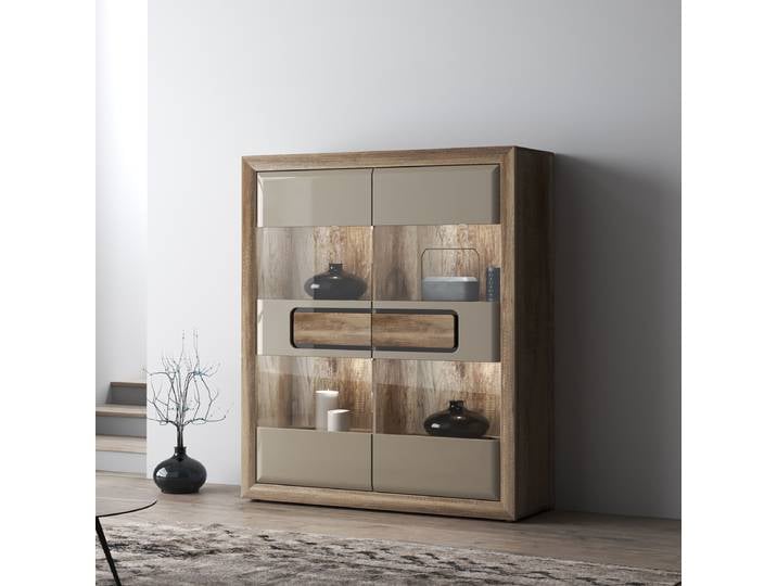Beleuchteter Vitrinenschrank Malaio 134 x 155cm Braun/Beige