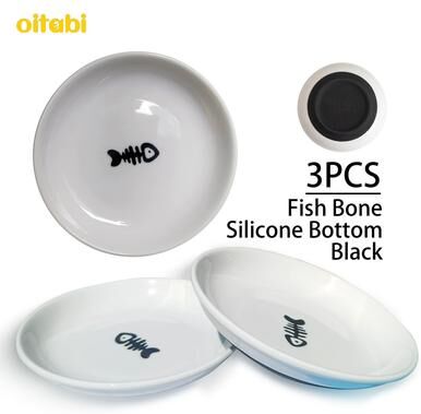 Uplift Treasures Ceramic No Spill Cat Bowl Set black Fish Bone 3pcs
