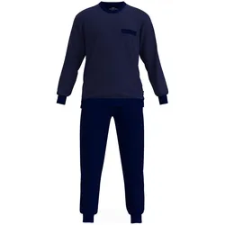 GÖTZBURG Herren Schlafanzug - Valencia, lang, Frottee, Rundhals, Bündchen, Pyjama Blau / XL