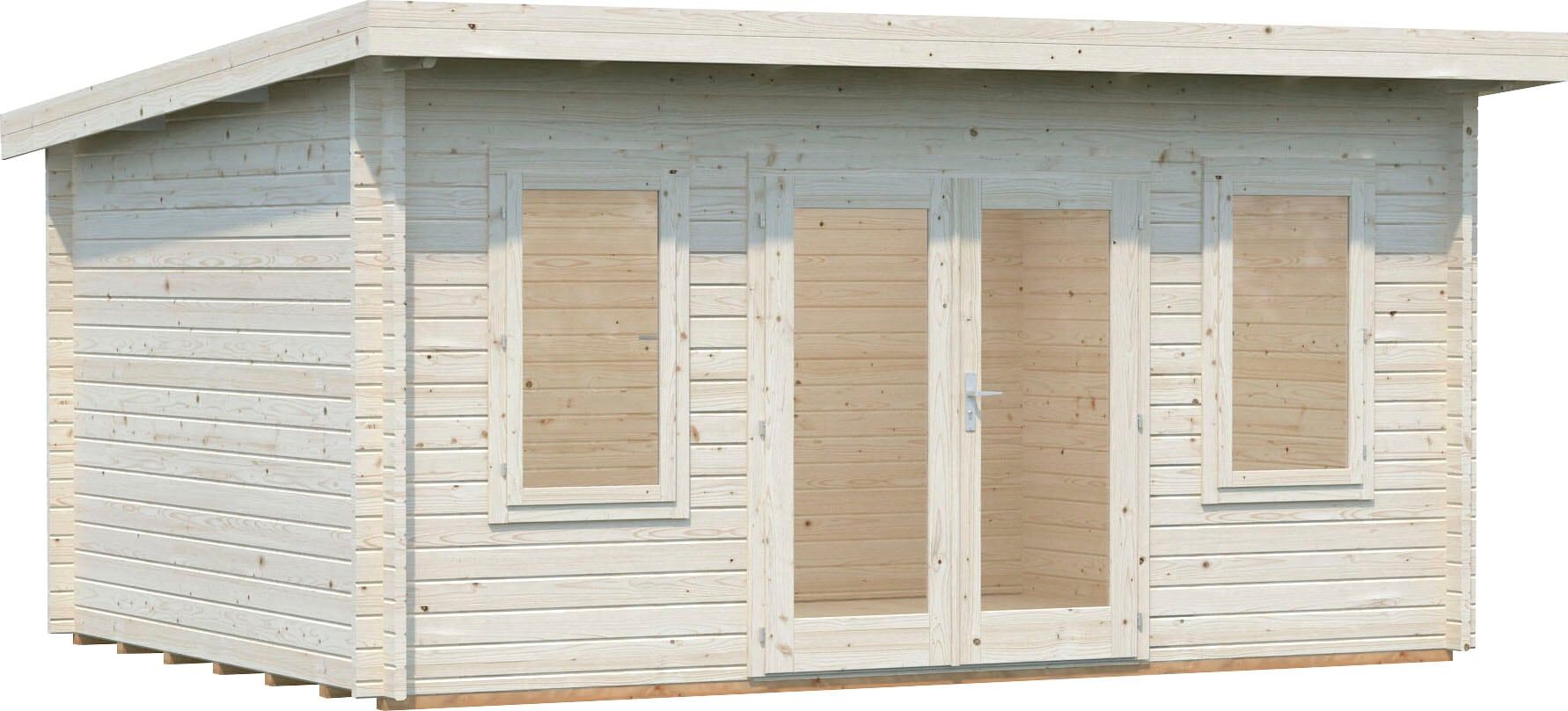 Gartenhaus PALMAKO "Lisa", beige (naturbelassen), Fußboden im Gartenhaus, ohne Dacheindeckung, Massivholz, Gartenhäuser, Gartenhaus, 14,2 m², mit Fußboden im Gartenhaus