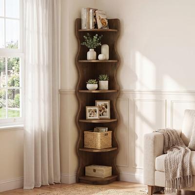 Lee 71-Inch 6-Tier Corner Shelf Bookcase – Space-Saving Storage with Anti-Tipping Design