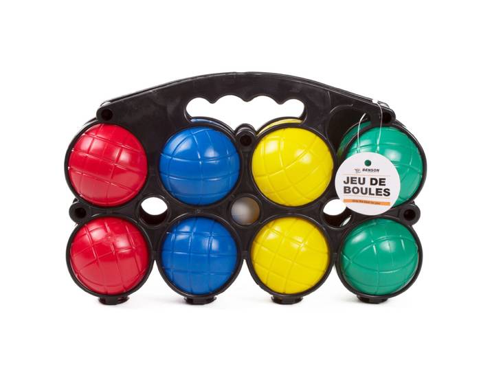 Boule Spiel, 8 Kugeln, Zielkugel und Trage, bunt