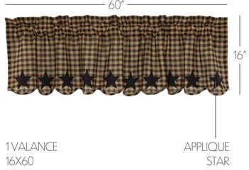 VHC Brands Primitive Kitchen Curtains VHC Star Valance Rod Pocket Cotton Star Appliqued