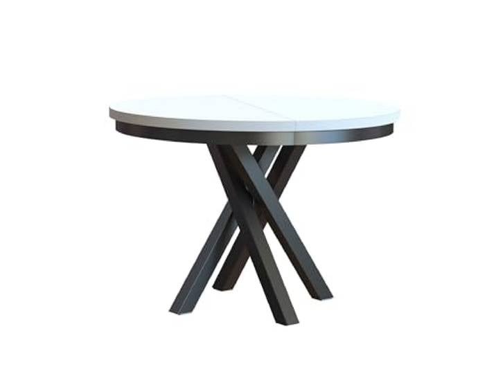 4ALL HOME Esstisch Jezz Rund 100 cm - Tisch - Rund - Küchentisch - 4-6 Personen - Esszimmertisch mit Metallgestellt - MDF - Natur - Speisetisch - zusätzliche Tischplatte - ausziehbar (Weiß)