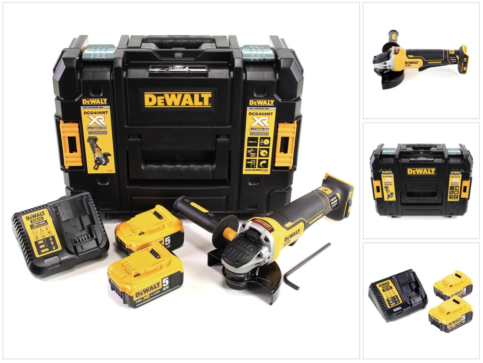 DeWalt DCG 406 P2 accu haakse slijper 18V 125mm borstelloos met 2x 5.0Ah accu en lader TSTAK