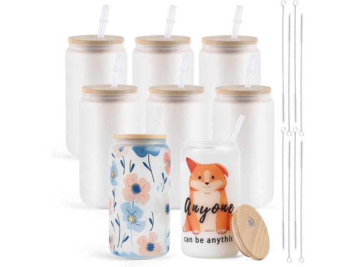 HTVRONT 8/16/24/Pcs Gobelets vierges pour sublimation en gros avec couvercles en bambou et pailles, 16OZ, pour bière, jus, soda