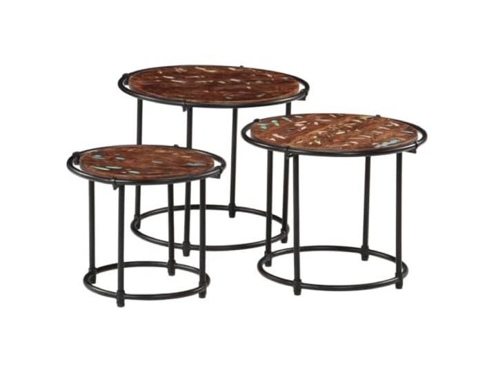 Satztische 3 Stk. Recyceltes Massivholz, Beistelltisch Set, Stapelbare Handgefertigt, Teak Mango Kiefer Buche, variierende Farben, platzsparend stapelbar, stabil