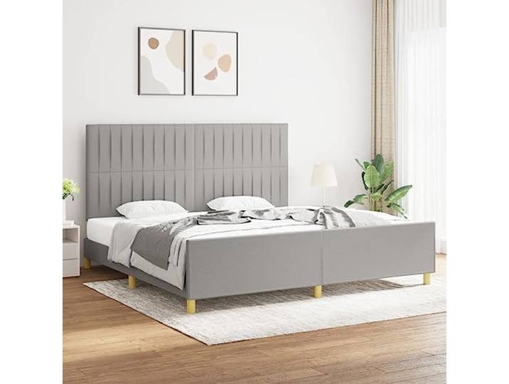 Atmungsaktiver Stoff Höhenverstellbares Kopfteil Stützbeine 200x200 cm Grau Bettgestell ohne Matratze Hellgrau 200x200 cm Stoff mit verstellbarem Kopfteil stabil Holz Lattenrost